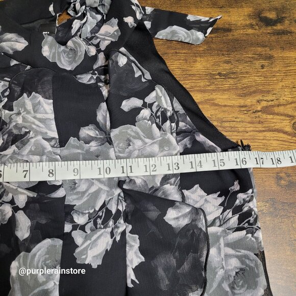 Vtg iz Byer Floral Ruffle Chiffon Top Size L Tie Neck Ethereal Whimsy Feminine - Picture 9 of 12